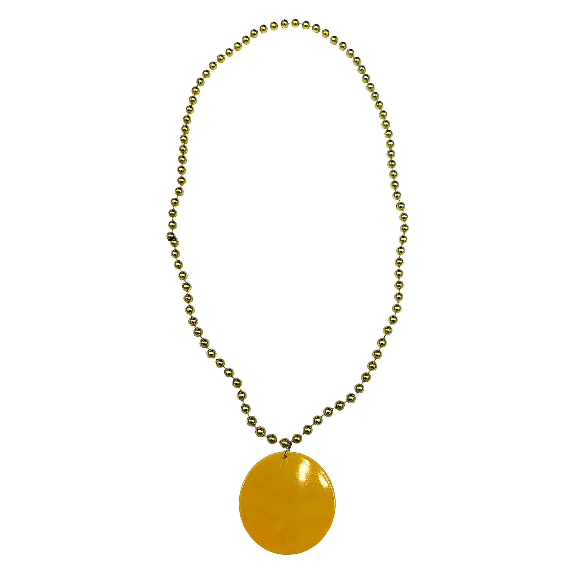 33" 7mm Metallic Gold Bead Necklace with 2.5" Yellow Disc (Each)