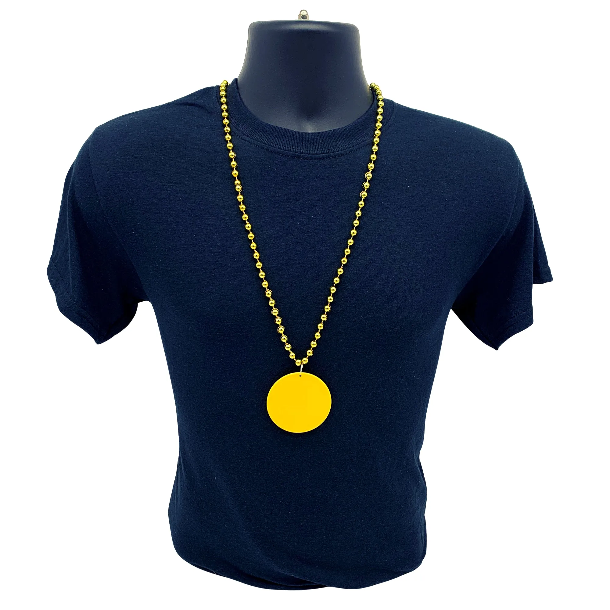 33" 7mm Metallic Gold Bead Necklace with 2.5" Yellow Disc (Each)