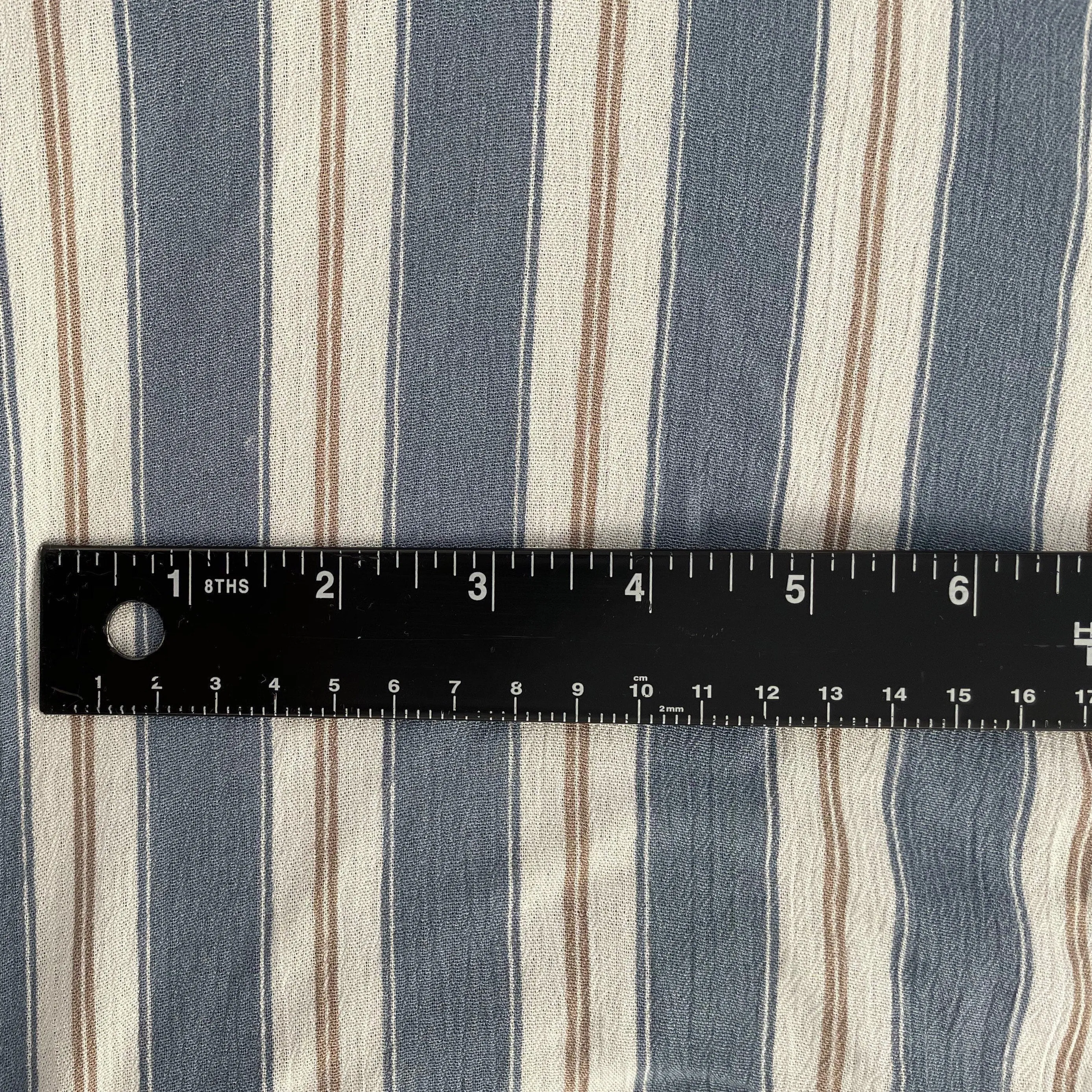 58" 100% Cotton Pima Chambray Striped Blue Gold Light Apparel Woven Fabric By the Yard