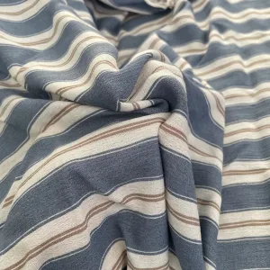 58" 100% Cotton Pima Chambray Striped Blue Gold Light Apparel Woven Fabric By the Yard