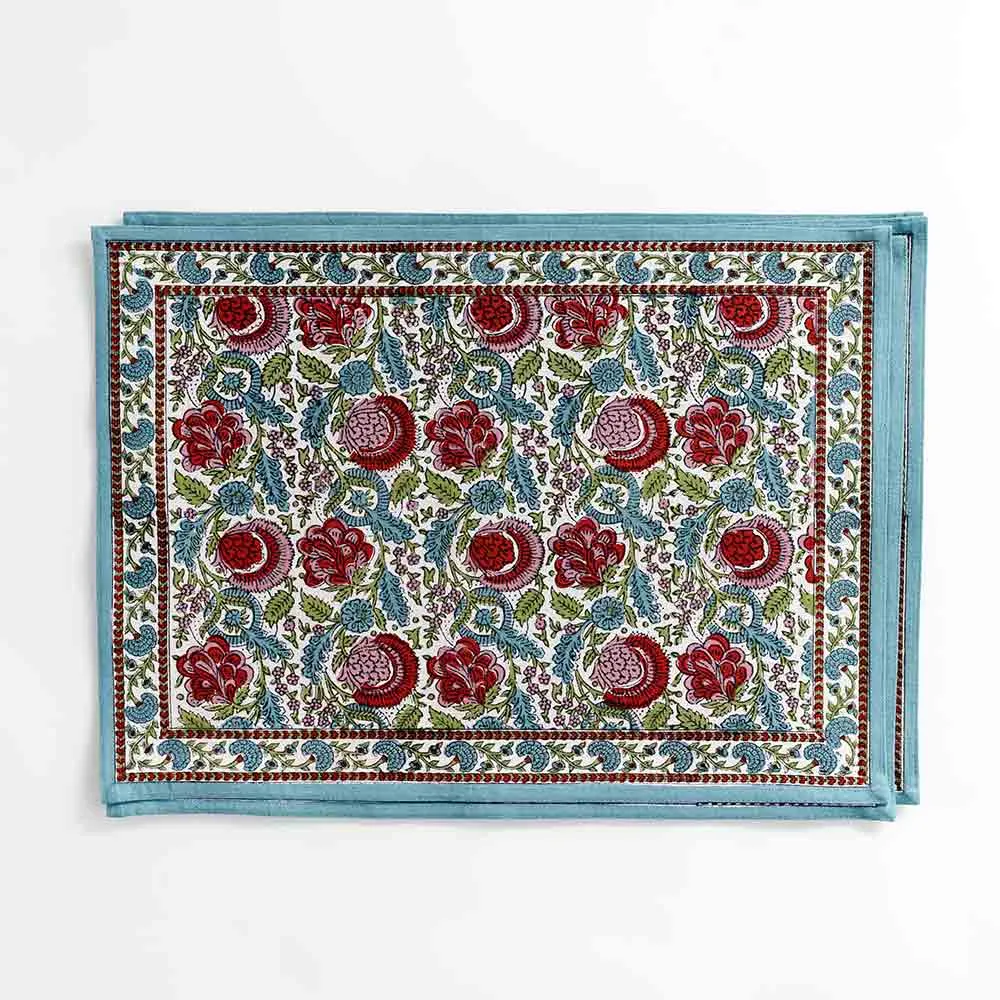 Bohemian Floral Turquoise & Cranberry Placemat | Set of 4