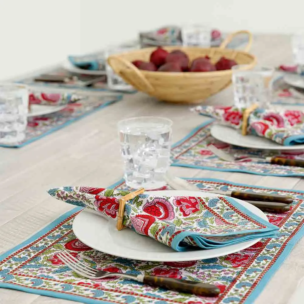 Bohemian Floral Turquoise & Cranberry Placemat | Set of 4