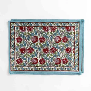 Bohemian Floral Turquoise & Cranberry Placemat | Set of 4