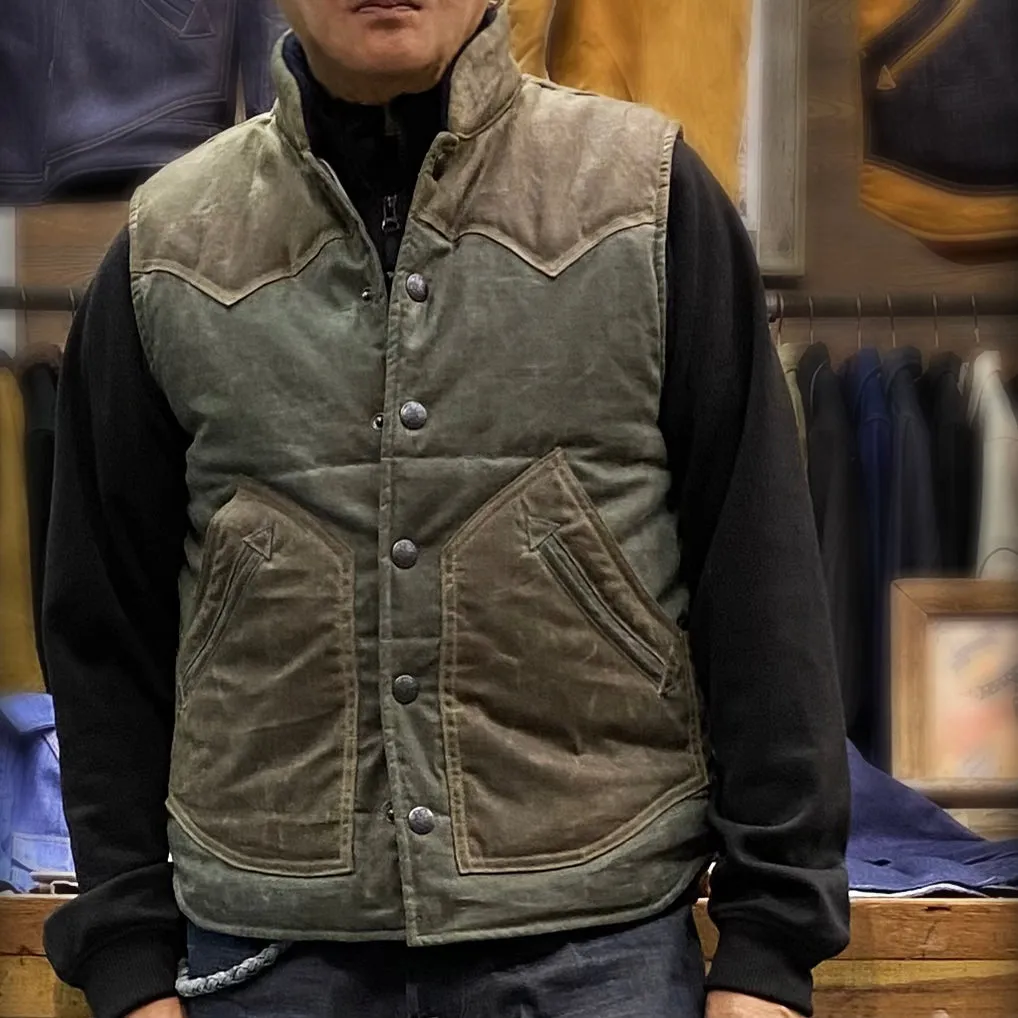 BZEN M.3009 CARLOS-WXK REGULAR FIT 4 POCKET WAXED RIP STOP QUILTED VEST-6OZ-WAX KHAKI CAUTION:DO NOT WASH