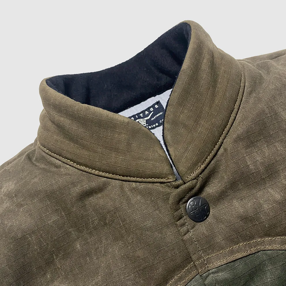 BZEN M.3009 CARLOS-WXK REGULAR FIT 4 POCKET WAXED RIP STOP QUILTED VEST-6OZ-WAX KHAKI CAUTION:DO NOT WASH
