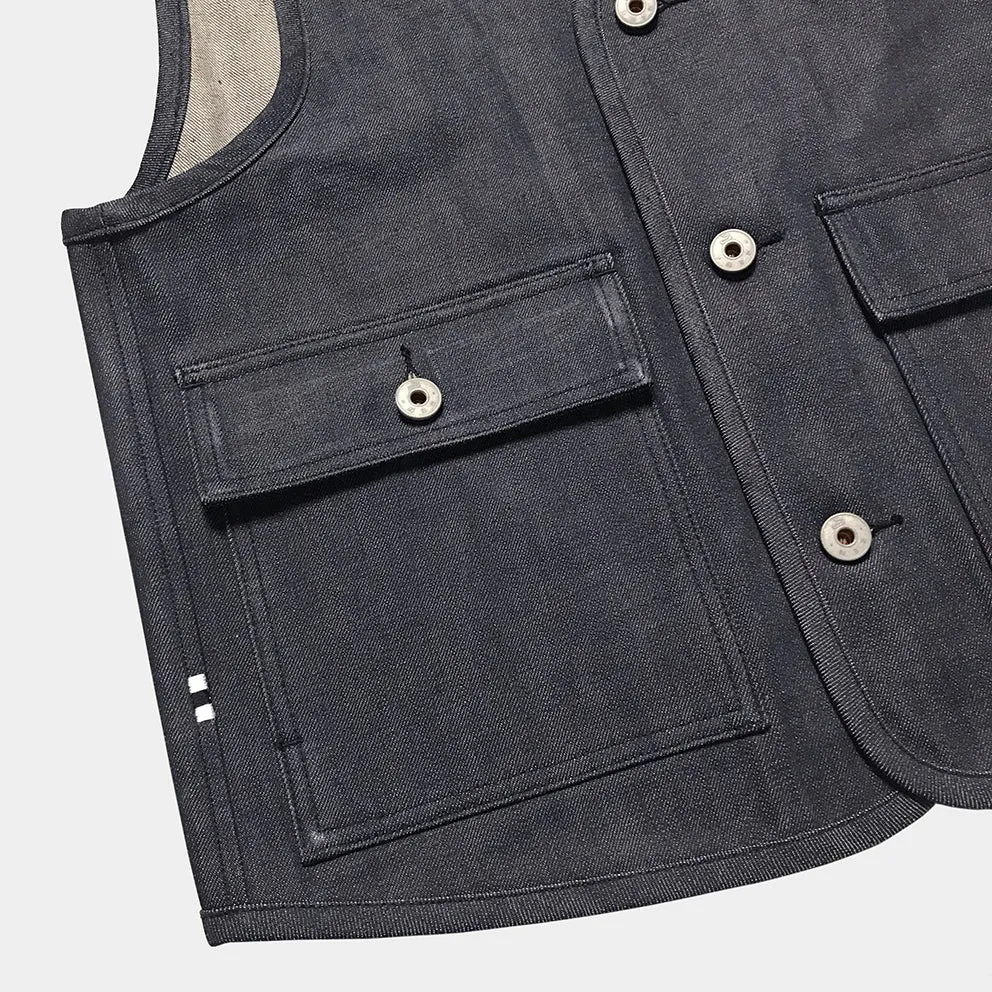 BZEN M.3034-THE GENT SLIM FIT 4 POCKET VEST-13.5oz-SELVEDGE-RAW INDIGO