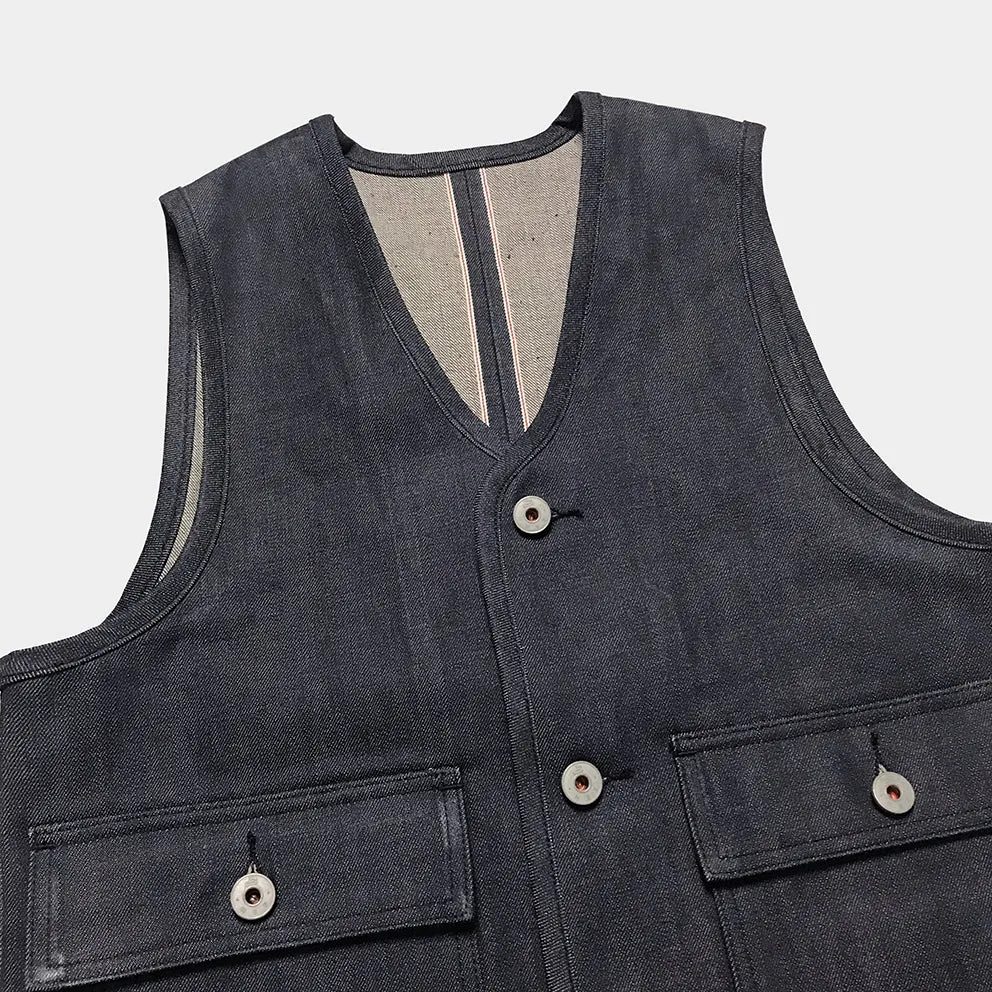 BZEN M.3034-THE GENT SLIM FIT 4 POCKET VEST-13.5oz-SELVEDGE-RAW INDIGO