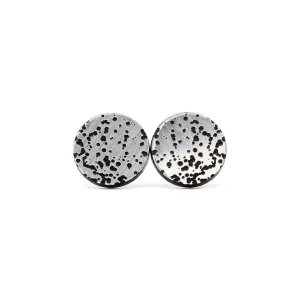 Circle Stud Earrings [Abstract_1] // Acrylic - Brushed Silver, Black