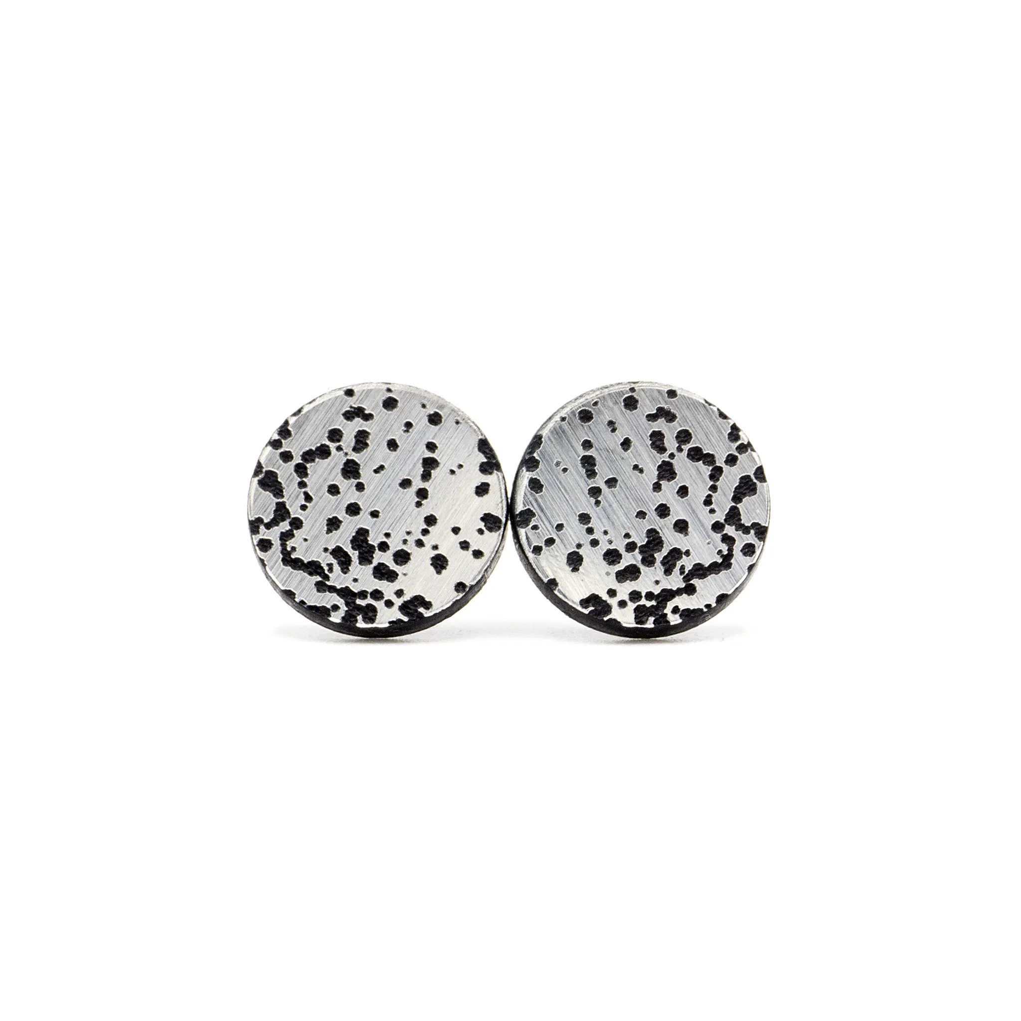 Circle Stud Earrings [Abstract_1] // Acrylic - Brushed Silver, Black
