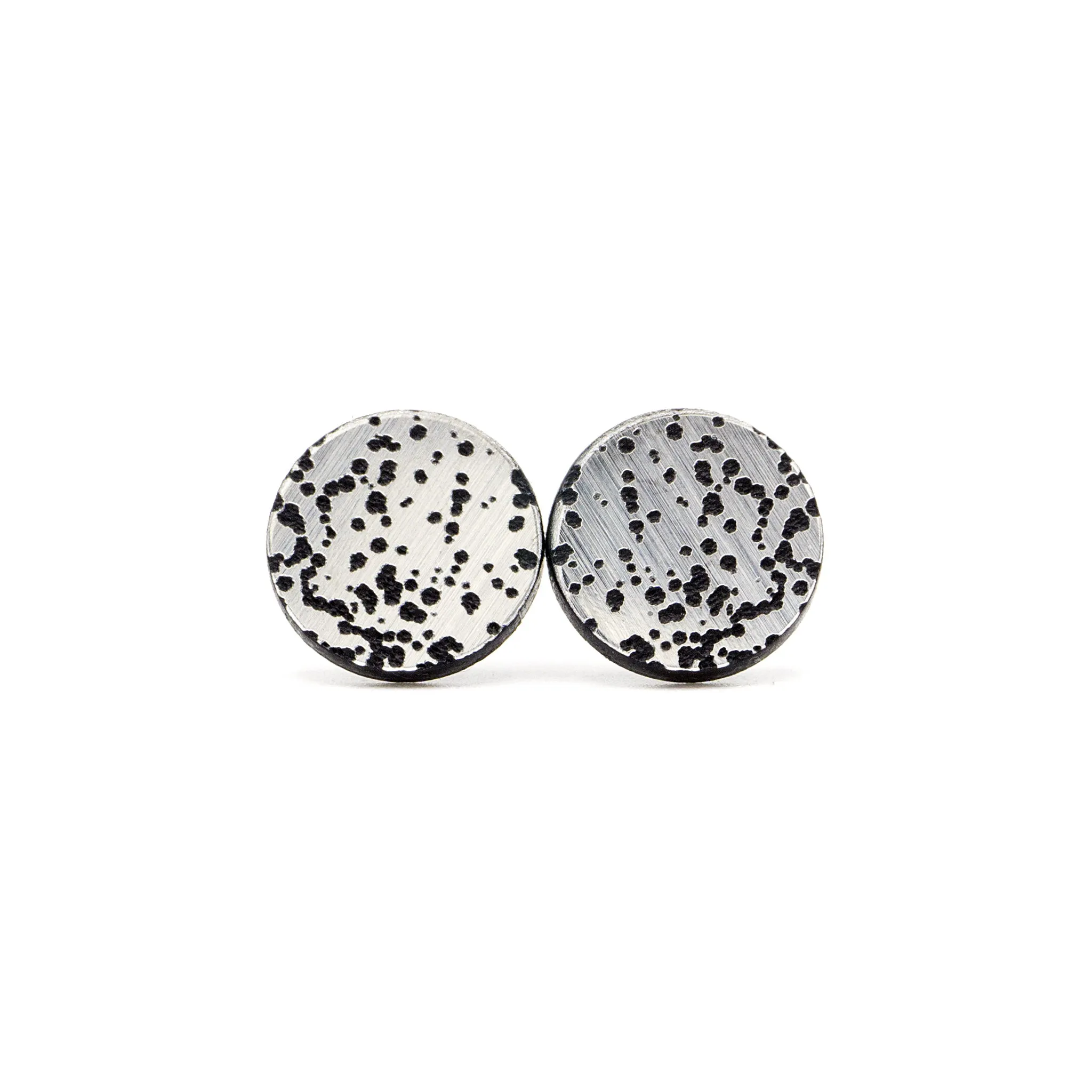 Circle Stud Earrings [Abstract_1] // Acrylic - Brushed Silver, Black