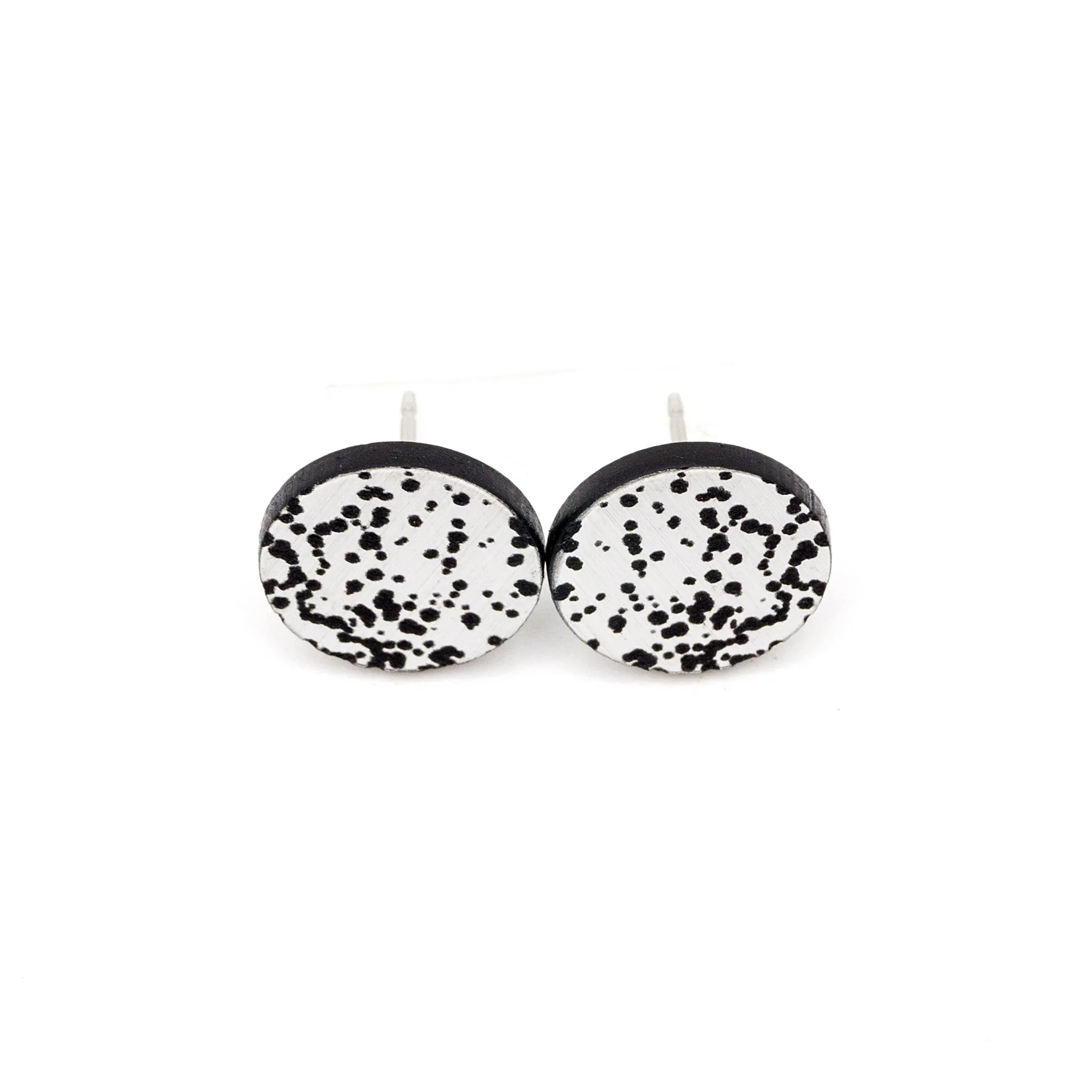 Circle Stud Earrings [Abstract_1] // Acrylic - Brushed Silver, Black