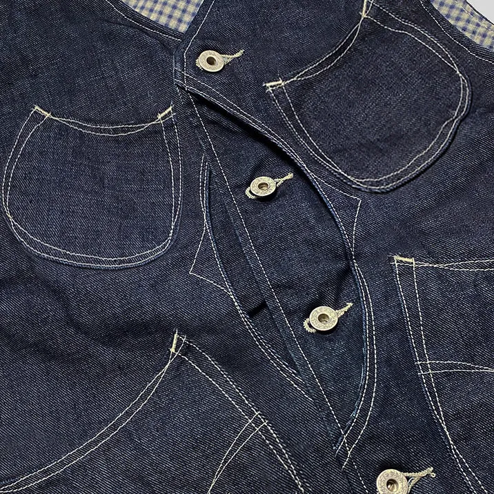 DDL 320R-BRETT2 LUCKY-D6 REGULAR FIT VINTAGE INSPIRED LINED 6 POCKET DEAD STOCK LHT INDIGO DENIM VEST-13OZ-HRH INDIGO