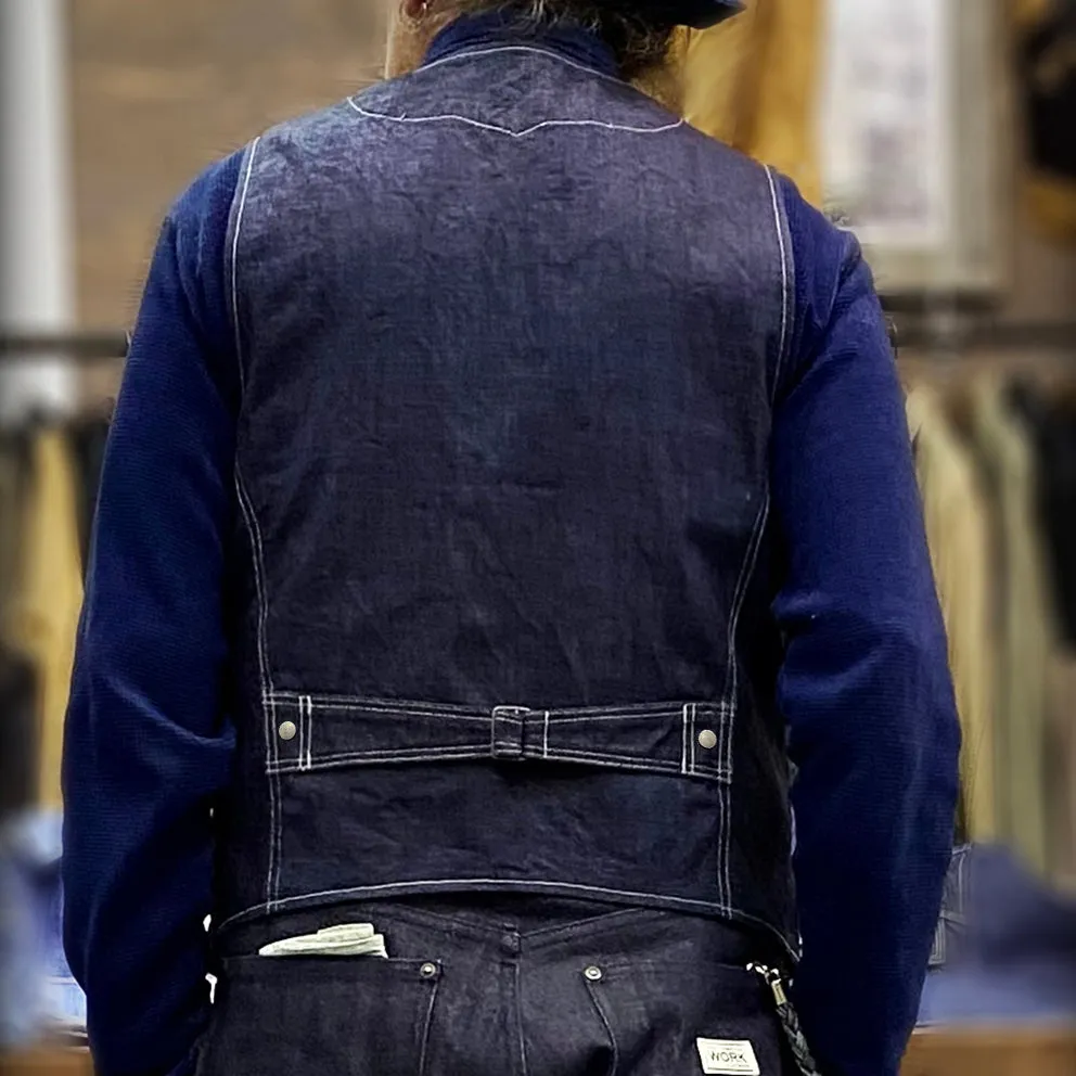 DDL 320R-BRETT2 LUCKY-D6 REGULAR FIT VINTAGE INSPIRED LINED 6 POCKET DEAD STOCK LHT INDIGO DENIM VEST-13OZ-HRH INDIGO