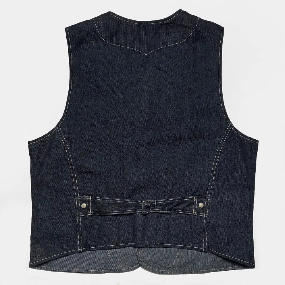 DDL 320R-BRETT2 LUCKY-D6 REGULAR FIT VINTAGE INSPIRED LINED 6 POCKET DEAD STOCK LHT INDIGO DENIM VEST-13OZ-HRH INDIGO