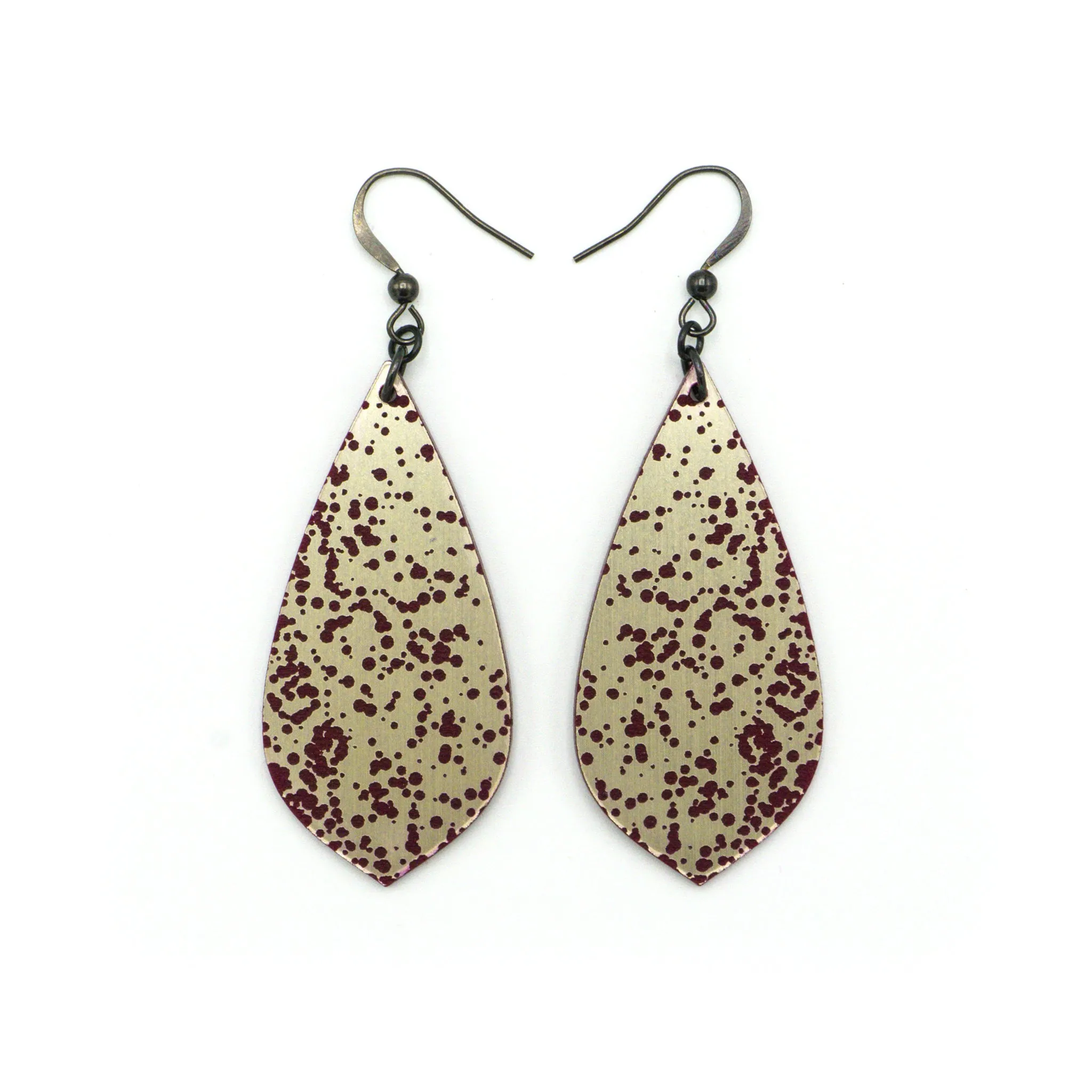Gem Point [02] // Acrylic Earrings - Brushed Nickel, Burgundy