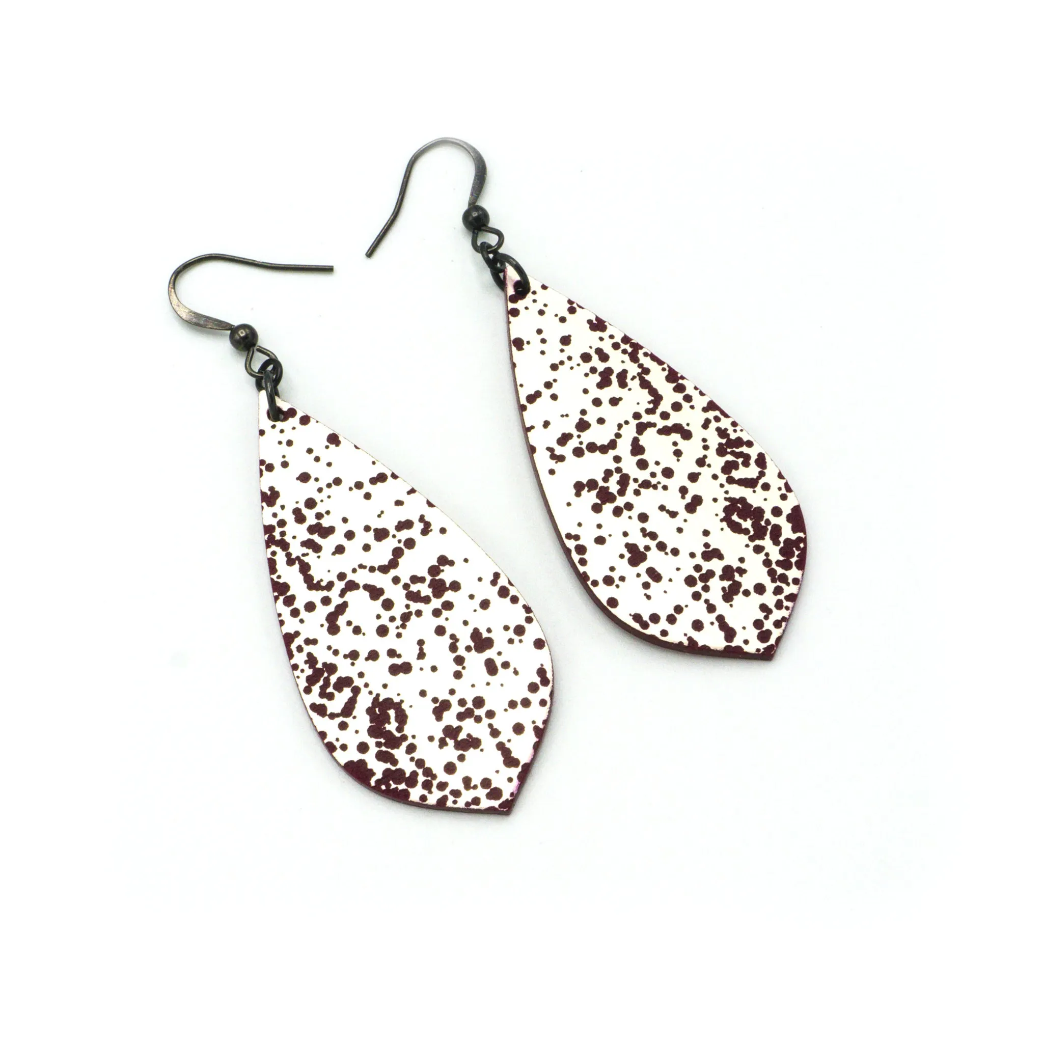 Gem Point [02] // Acrylic Earrings - Brushed Nickel, Burgundy
