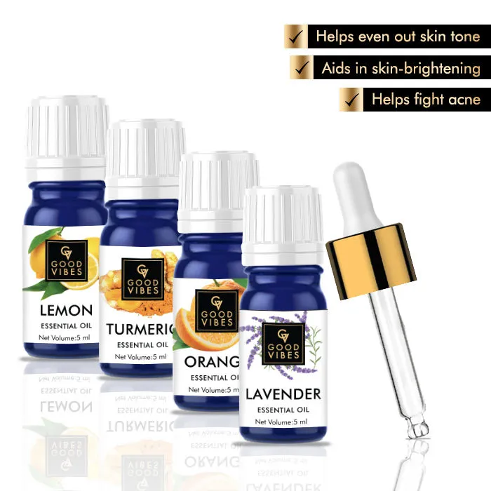 Good Vibe Brightening Essential Oils (Lemon, Turmeric, Orange, Lavender) - Pack of 4 (5 ml x 4)