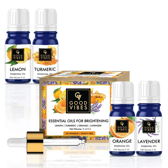 Good Vibe Brightening Essential Oils (Lemon, Turmeric, Orange, Lavender) - Pack of 4 (5 ml x 4)
