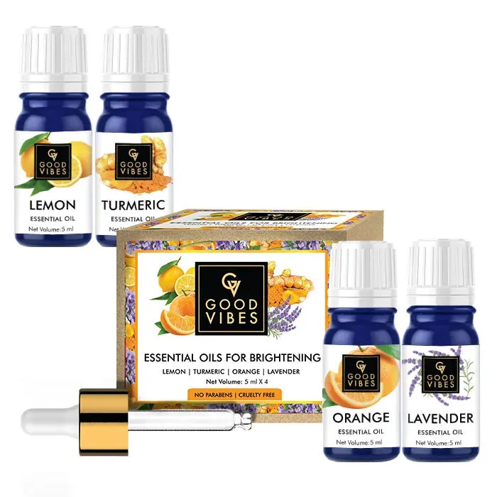 Good Vibe Brightening Essential Oils (Lemon, Turmeric, Orange, Lavender) - Pack of 4 (5 ml x 4)