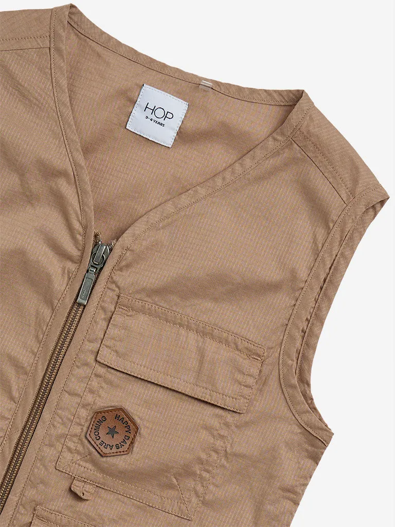 HOP Kids Brown Cotton Blend Utility Vest Jacket