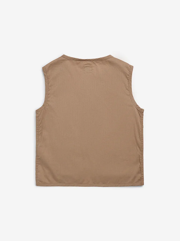 HOP Kids Brown Cotton Blend Utility Vest Jacket