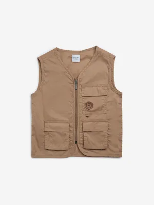 HOP Kids Brown Cotton Blend Utility Vest Jacket