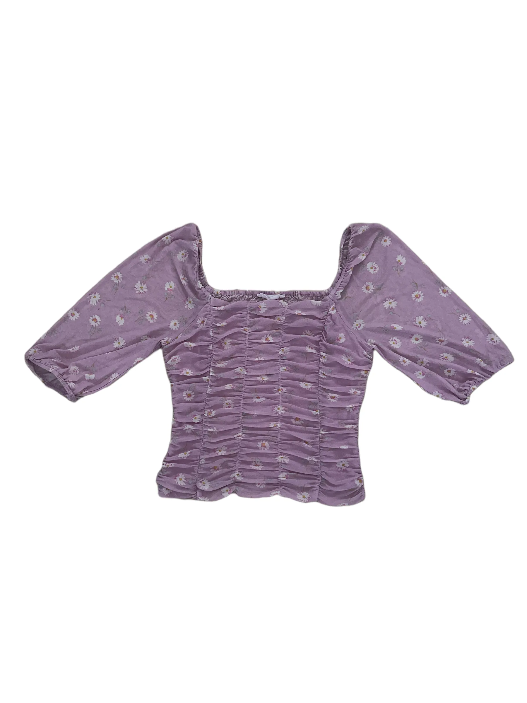 Lavender Y2K Shirred Daisy Top