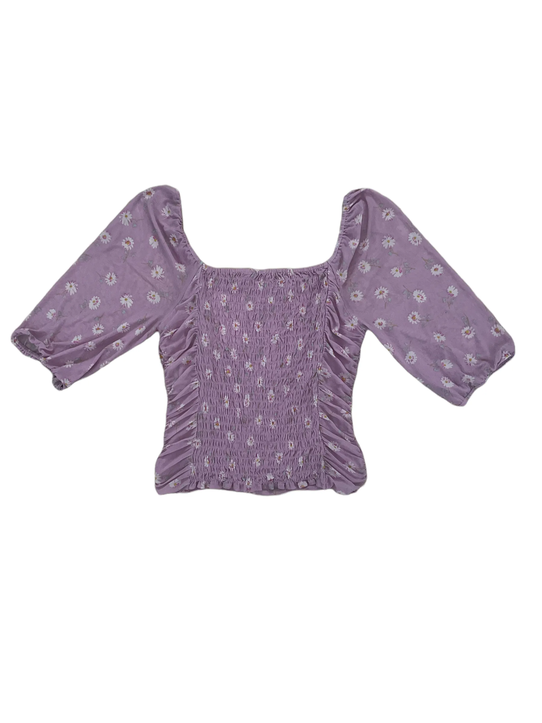 Lavender Y2K Shirred Daisy Top