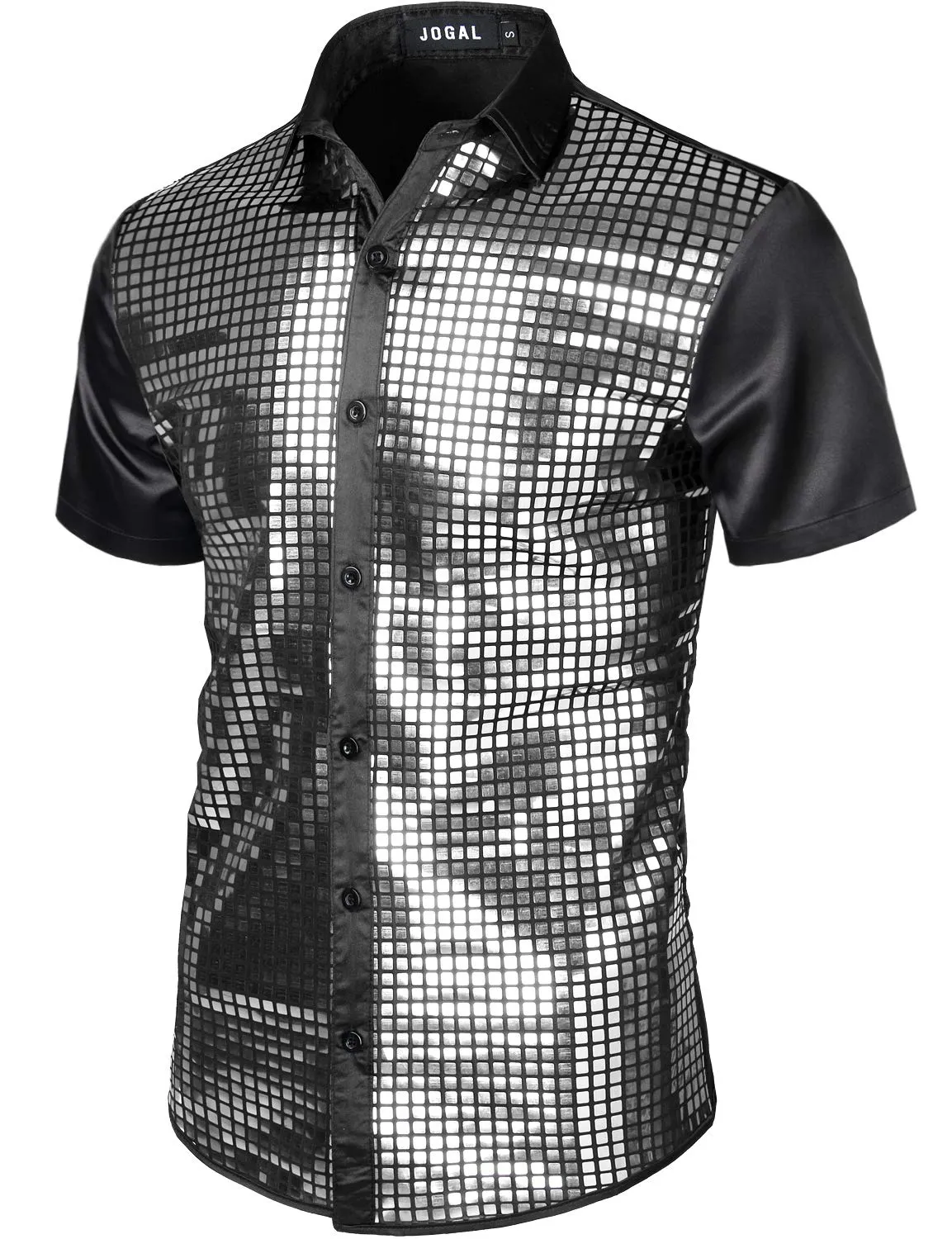 Men's Black/Silver Metallic Sequin Shiny Short Sleeve Short