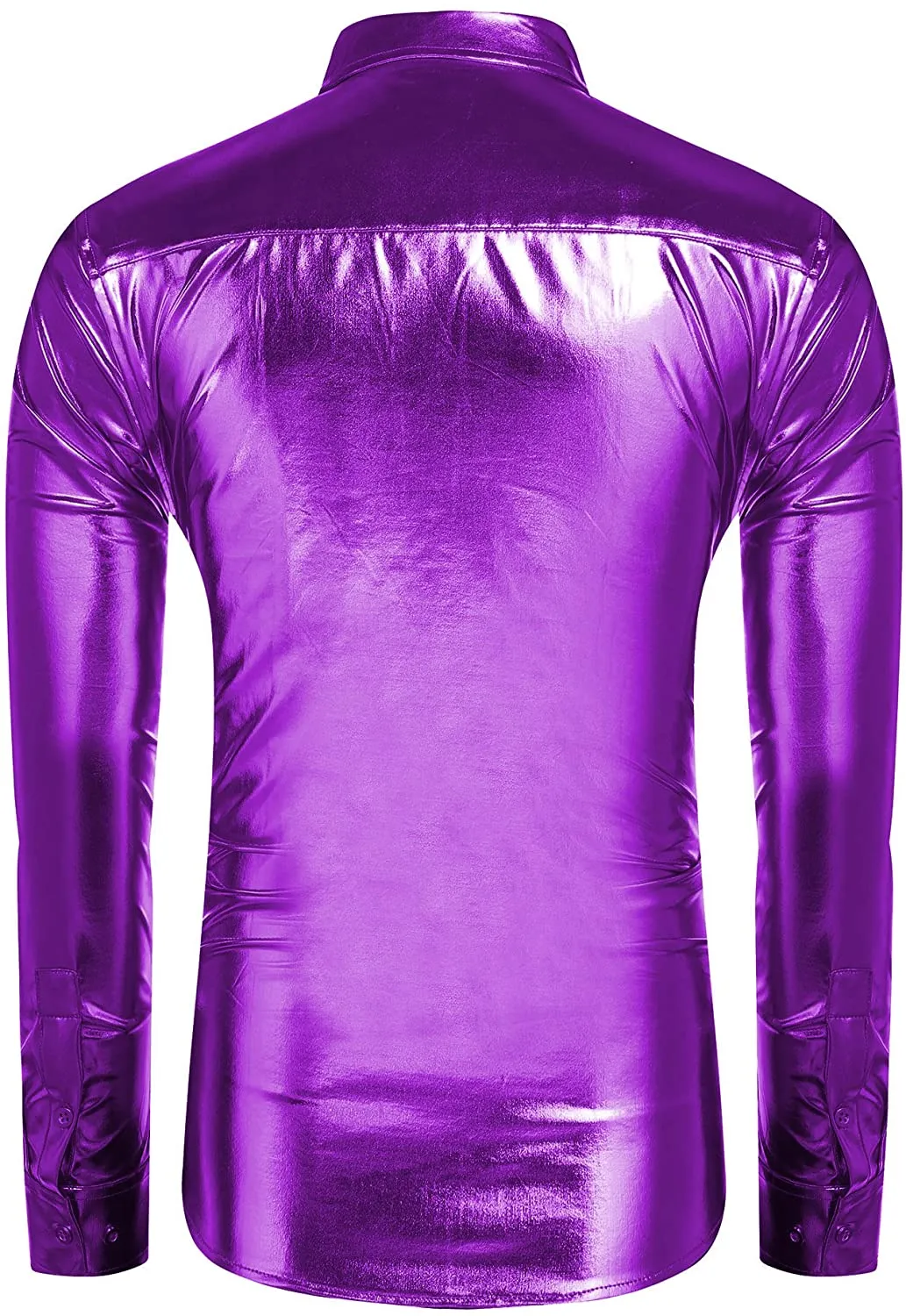 Metallic Shiny Purple Long Sleeve Slim Fit Button Down Party Shirts