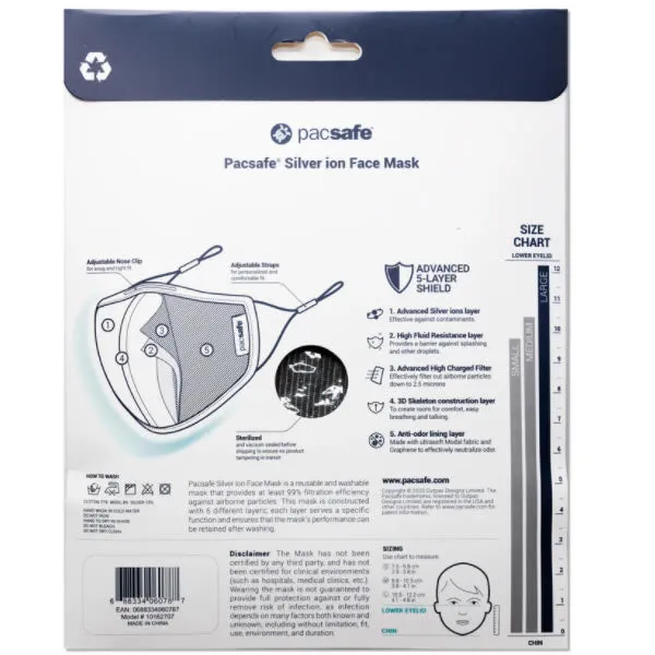 Pacsafe Protective & Reusable Silver Ion Face Mask