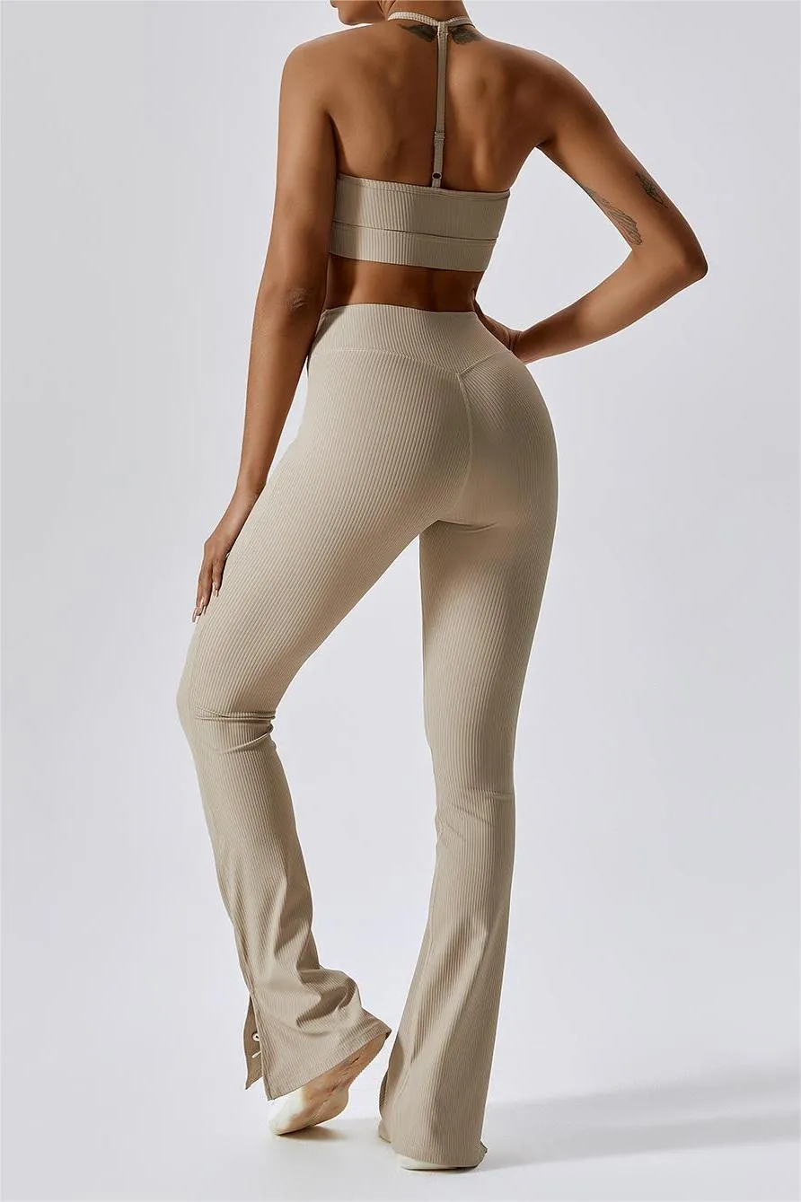 Ribbed Adjustable T-Back Strap Sports Bra