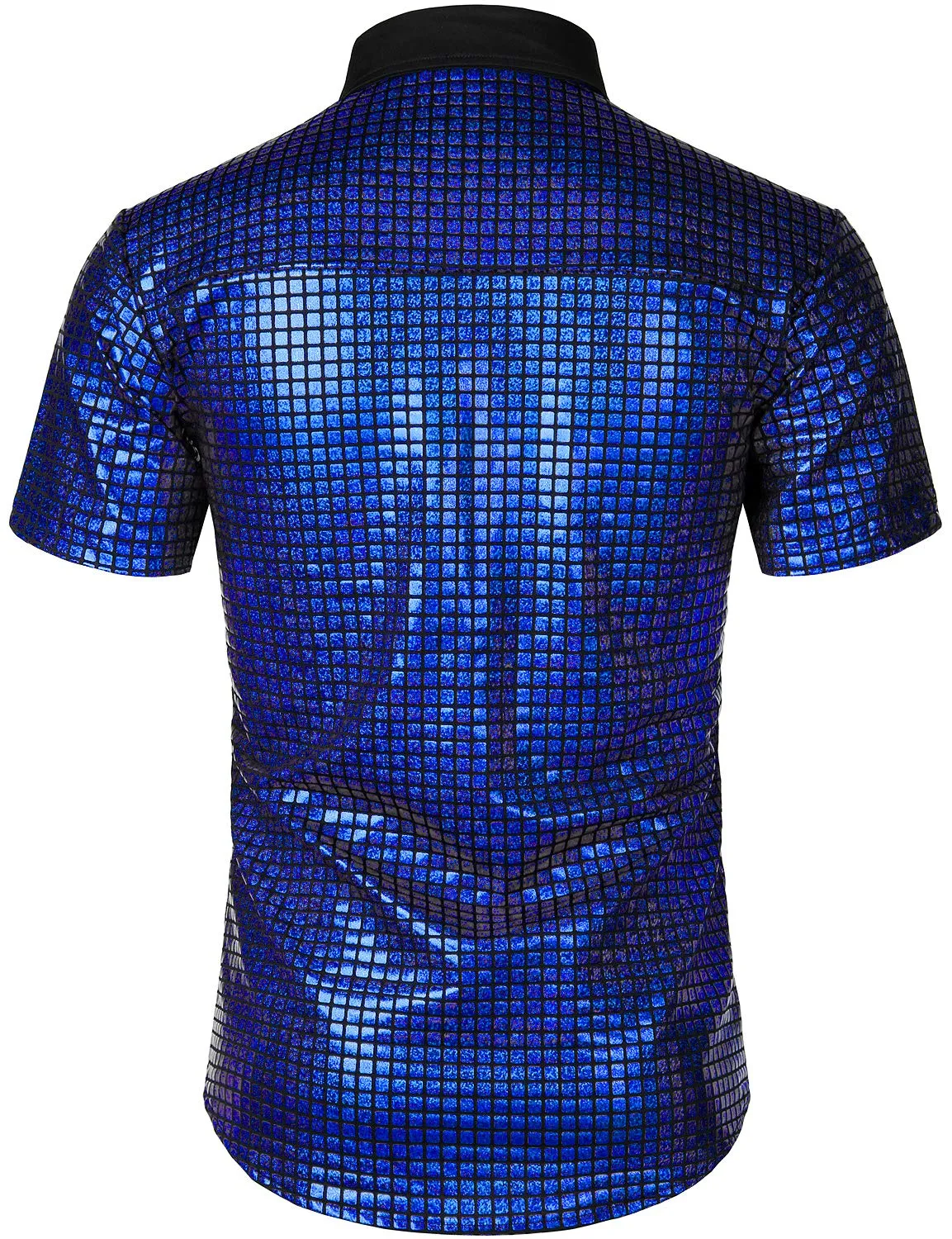 Royal Blue Men's Metallic Sequin Shiny Short Sleeve Short