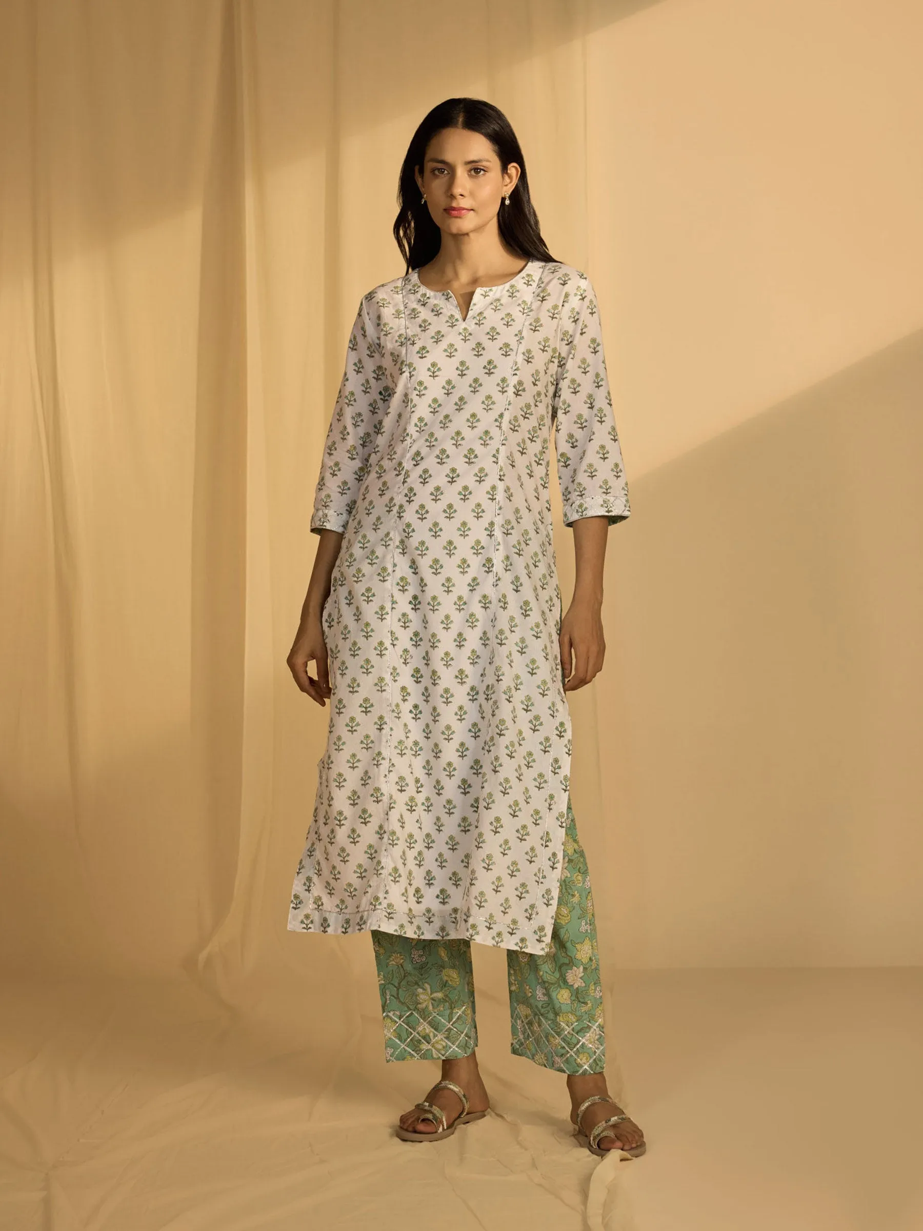 Turquoise For Luck Tiffany Blue Straight Cotton Kurta
