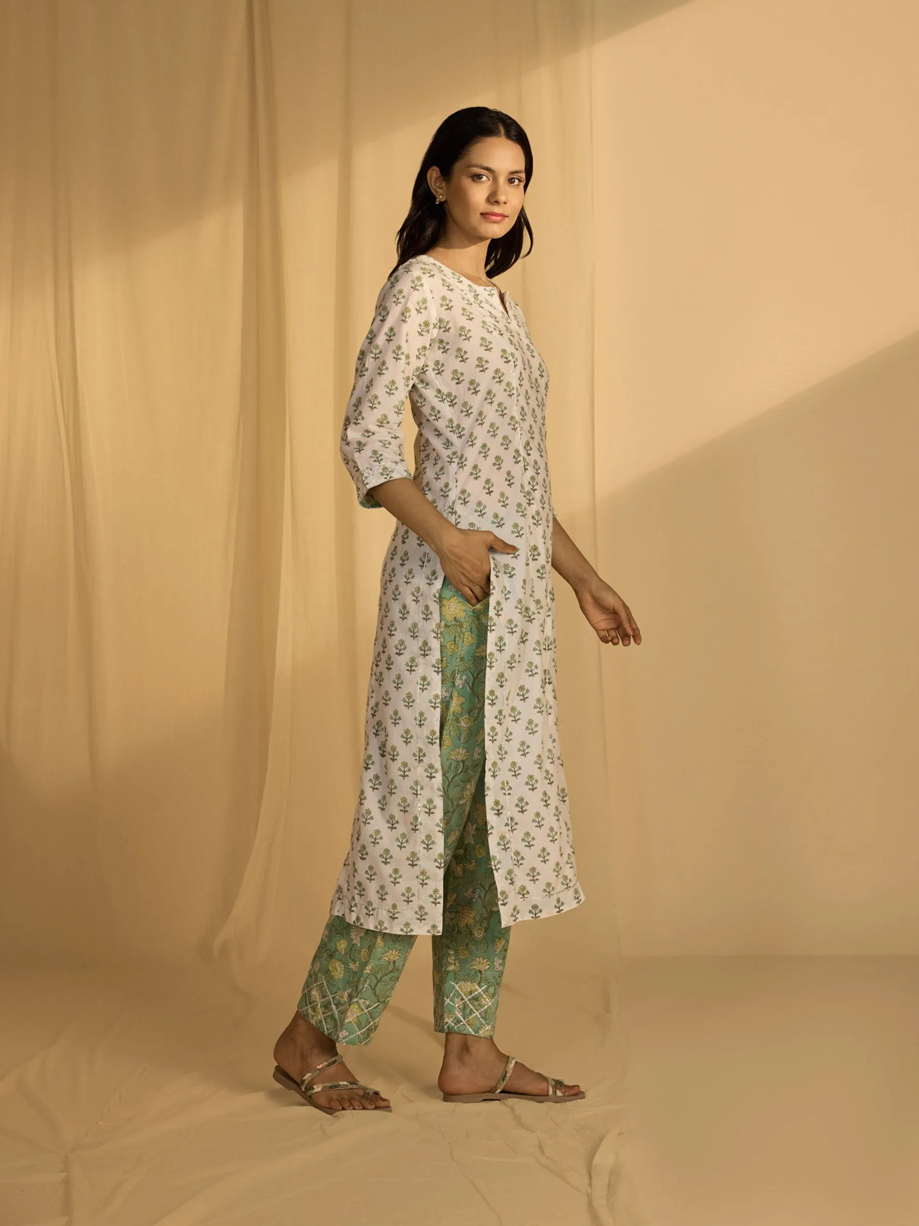 Turquoise For Luck Tiffany Blue Straight Cotton Kurta