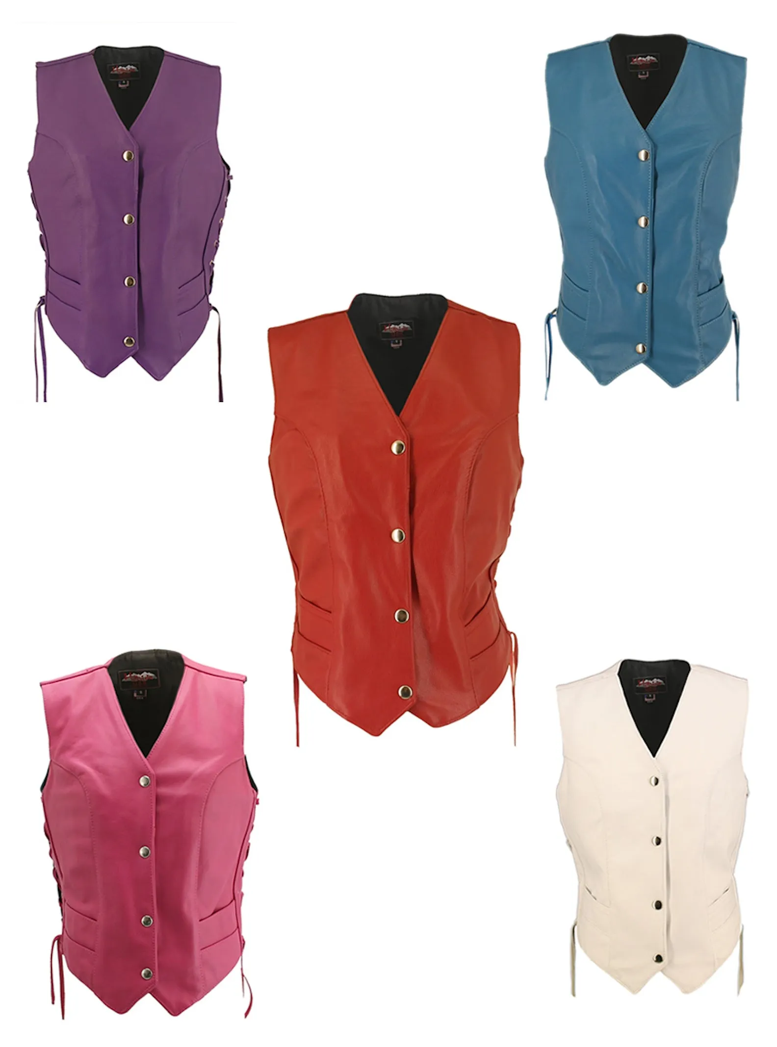 Women's Turquoise Made in USA Leather Motorcycle Vest Side Laces
