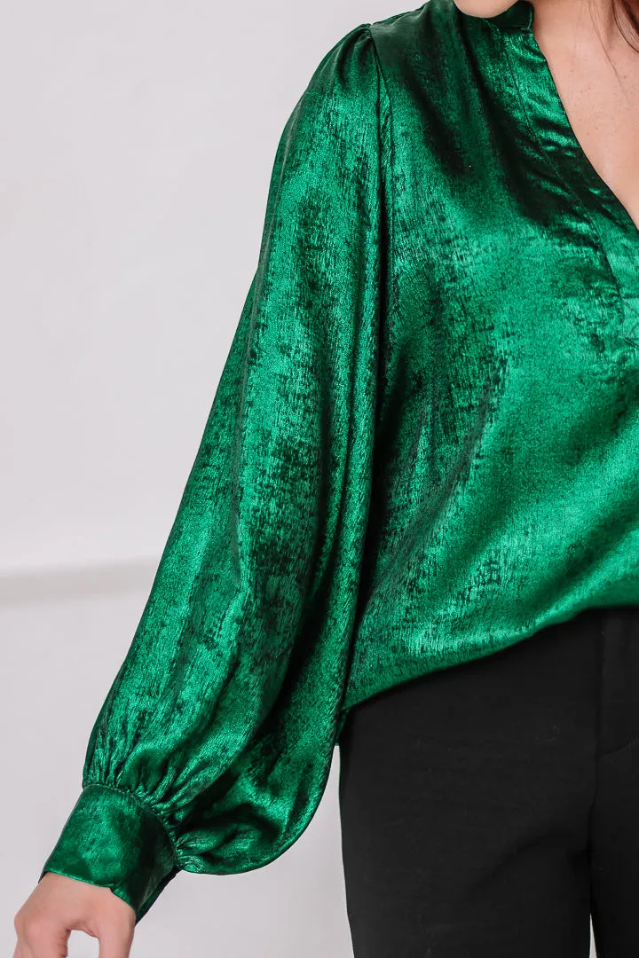 You Glow Girl Metallic Top | Hunter Green